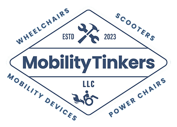 MobilityTinkers logo with wheelchairs and scooters.